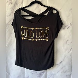 WILD LOVE - BLACK/GOLD COLD SHOULDER TOP JUNIORS XL